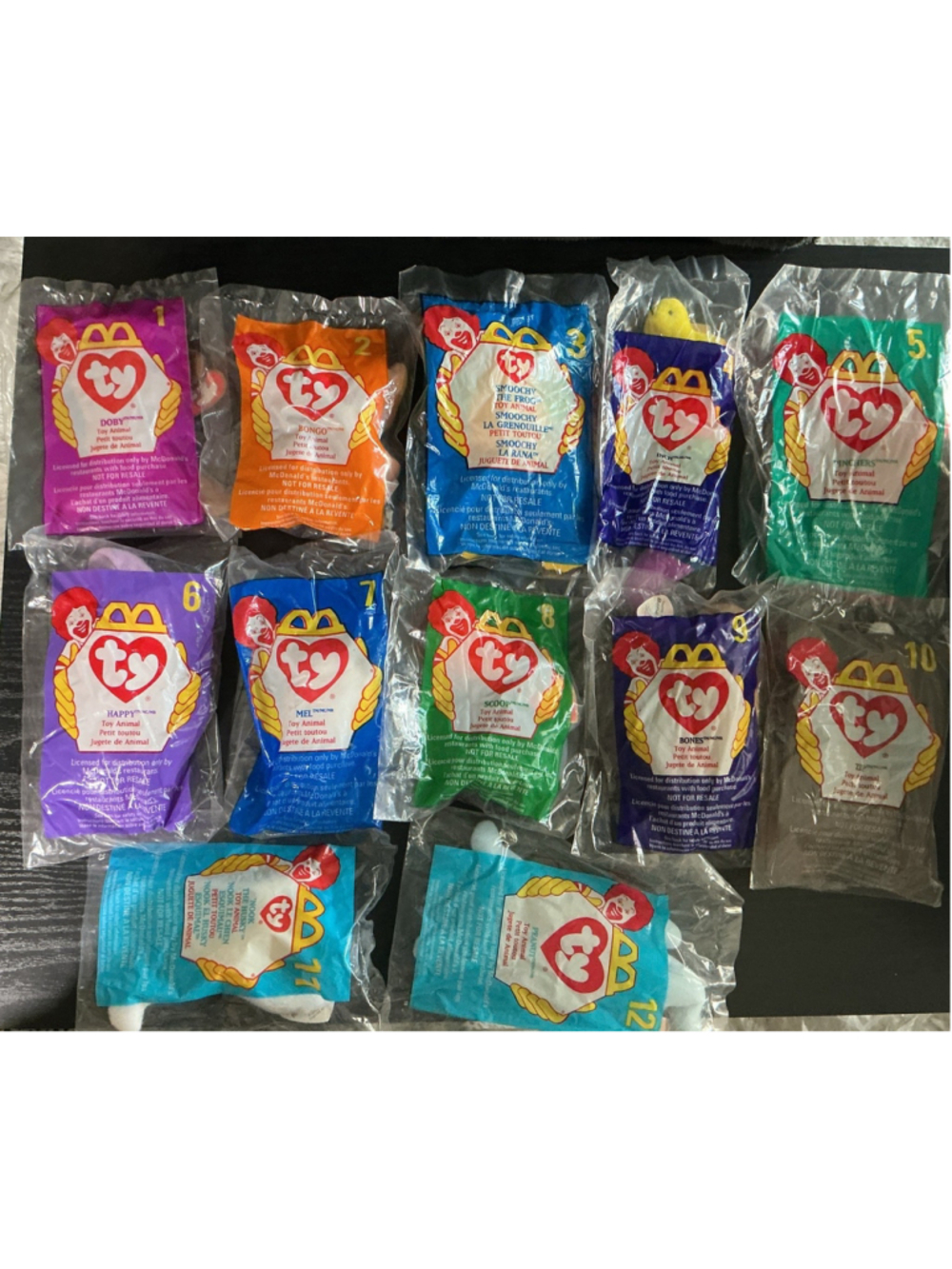 Vintage McDonald's Ty Teenie Beanie Babies Complete Master Lot Of 12 Sealed.